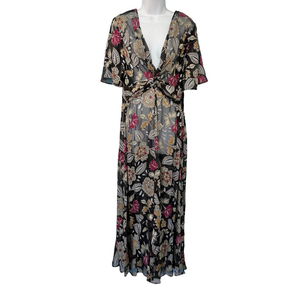 Rag & Bone Tamar Black Floral Sheer Front-Twist Maxi Dress size S NO LINING